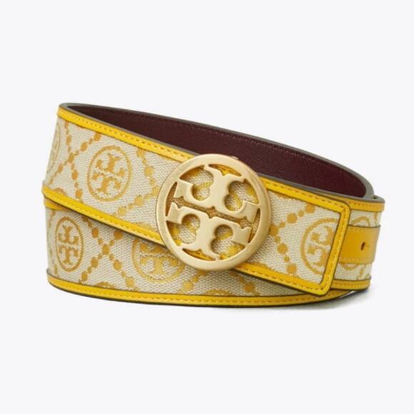 Tory Burch T Monogram Belt in Goldfinch – Sz M - Picture 1 of 9